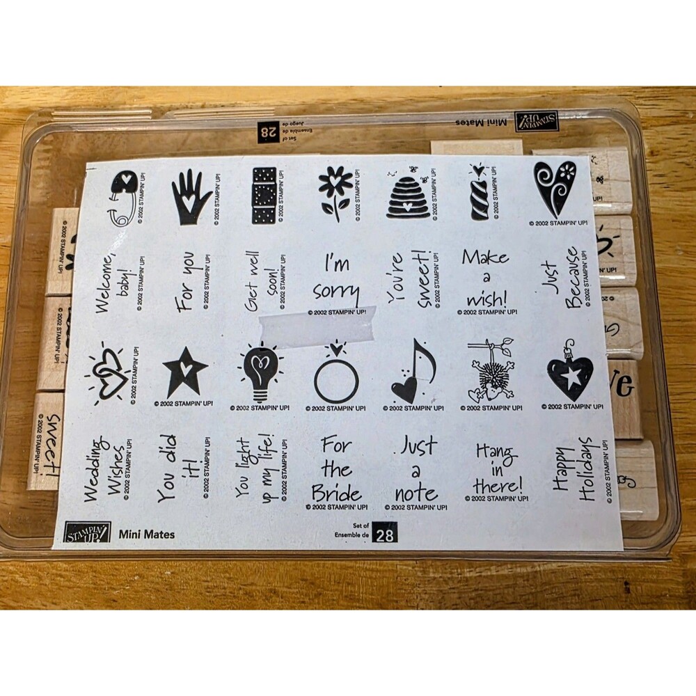 STAMPIN' UP~2002 MINI MATES Rubber Stamp Set Of 28 pc, Heart/Spring/Sentiments
